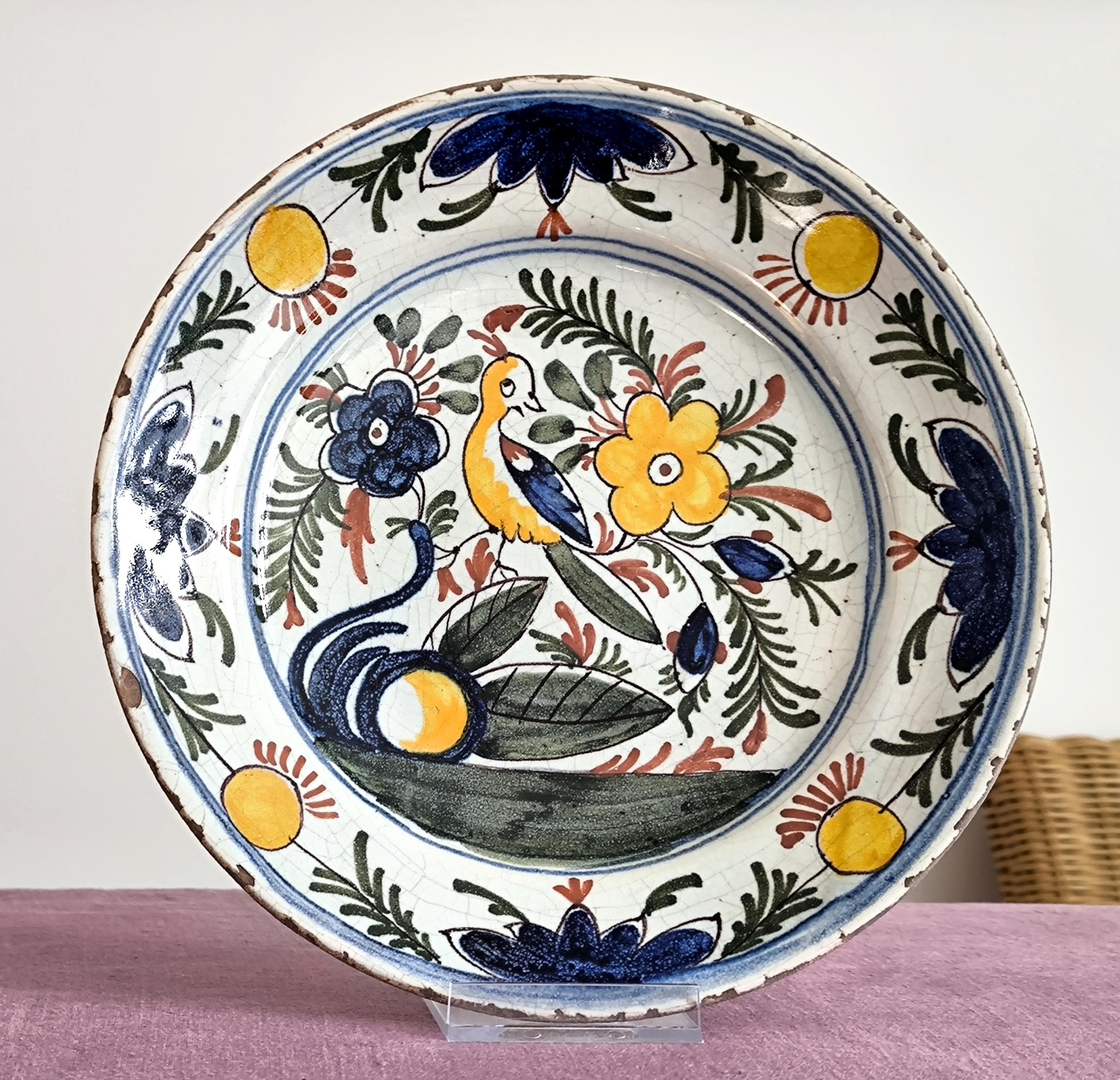 18 世紀デルフト皿 - 手描きの収集価値のあるデルフト陶器 - オランダ