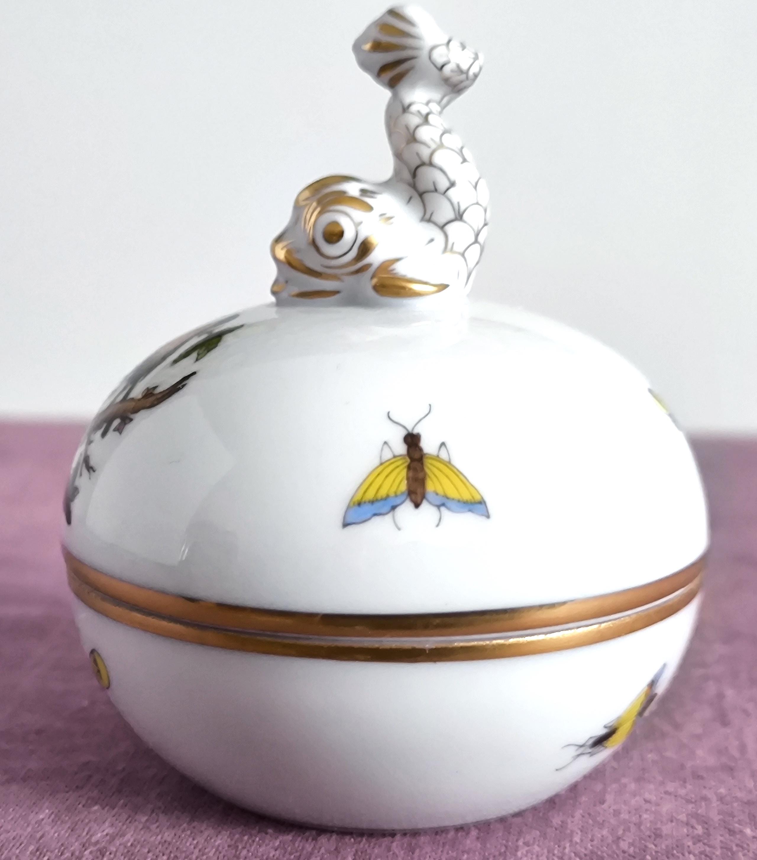 Herend Rothschild Trinket Box Handpainted Bird Pattern, Herend