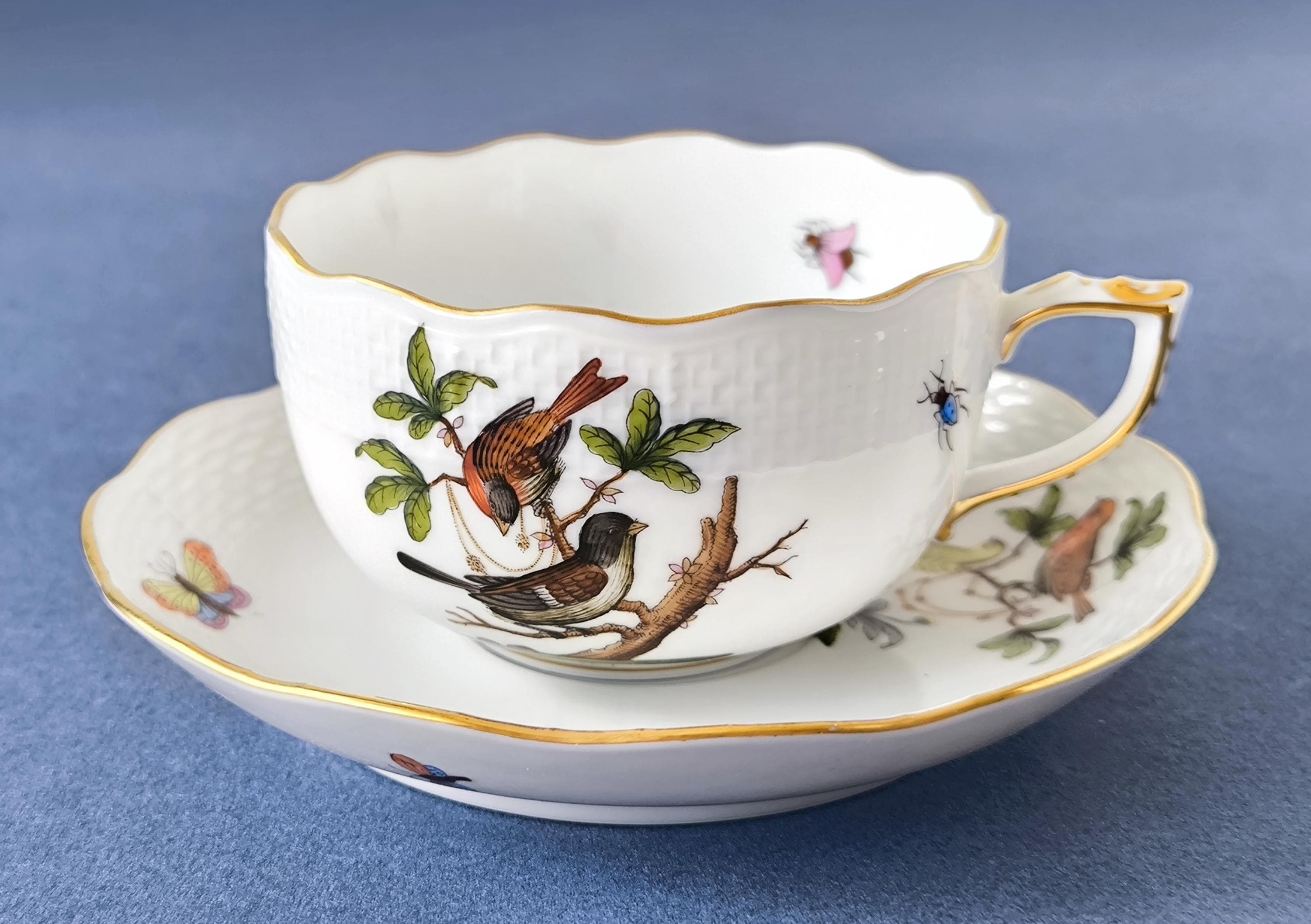 ヘレンド コーヒーカップ＆ソーサー ロスチャイルド鳥 手描き磁器