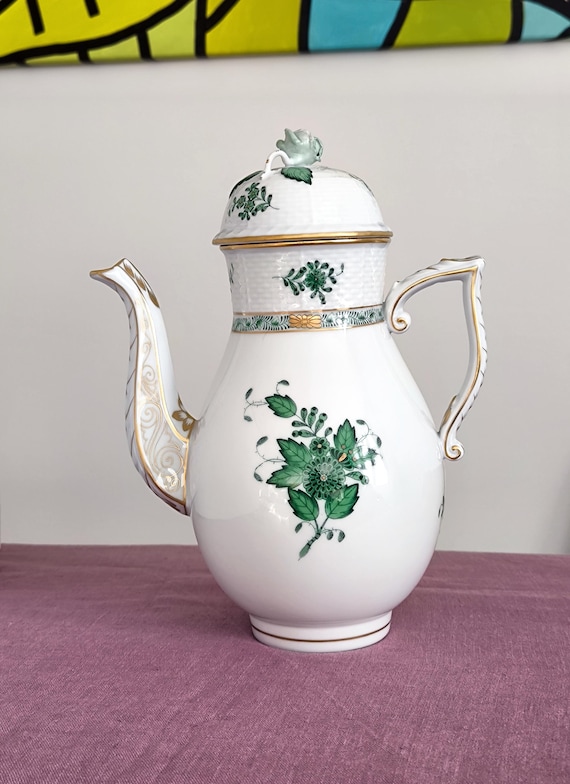Herend Coffee Pot Apponyi Green: Hungarian Handpainted Porcelain