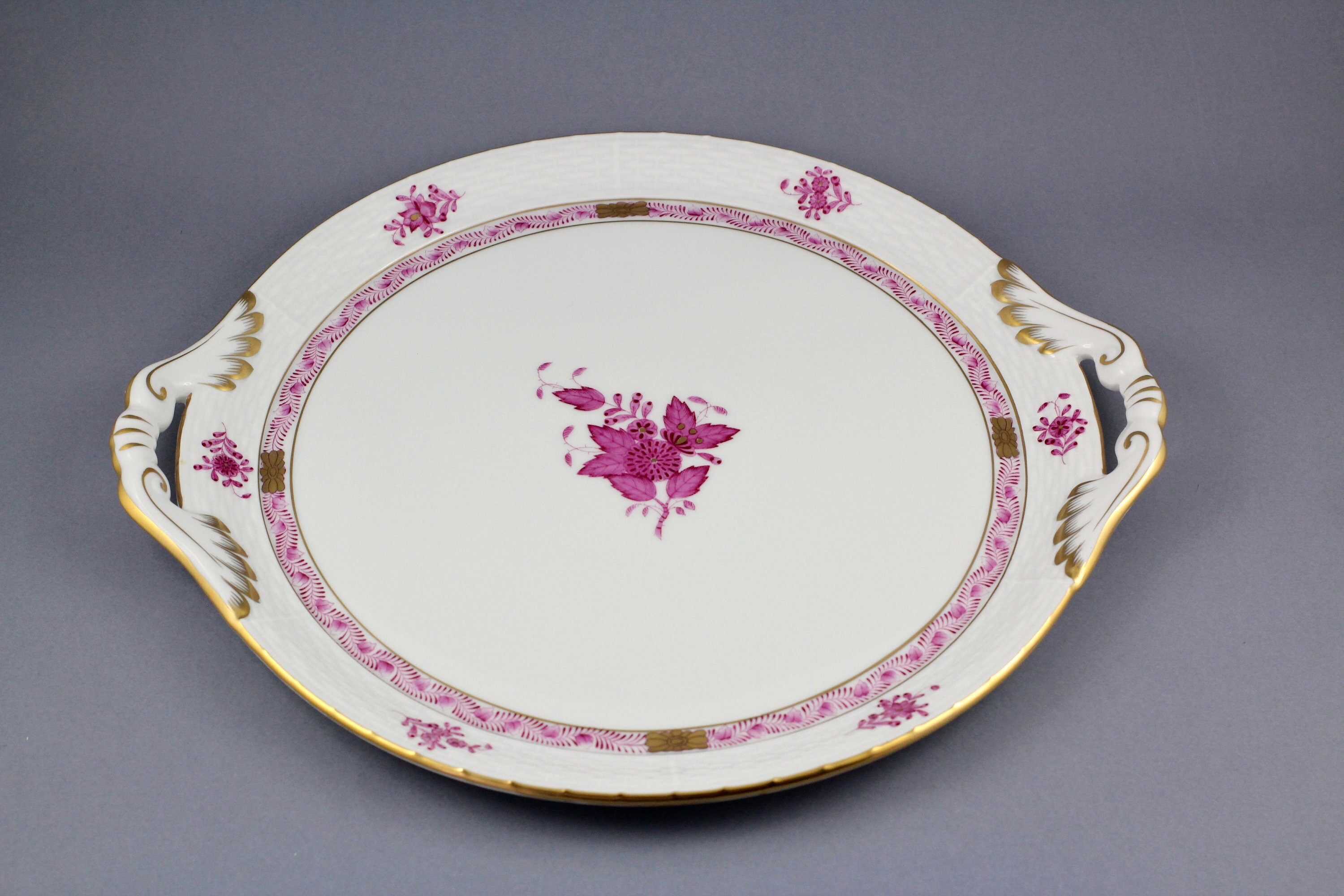 ①　ヘレンド　ヌードルワーク　プレート Herend Porcelain Cake Plate Handpainted Raspberry APPONYI