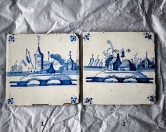 Antique 18th Century Delft Tile - Blue and White tiles - Dutch Pottery - Holland Blueware Ceramic Tile - Handmade tile