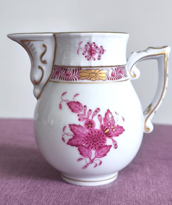 青蘭工舎 PURELAND 陶板アート チャイナドレス 中国インテリア　24cm Herend Creamer Chinese Bouquet Raspberry 635 Apponyi Pink- Vintage