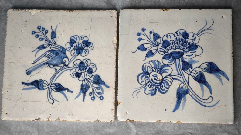 2 Antique 18th Century Delft Tiles - Blue and White Tiles - Dutch ...