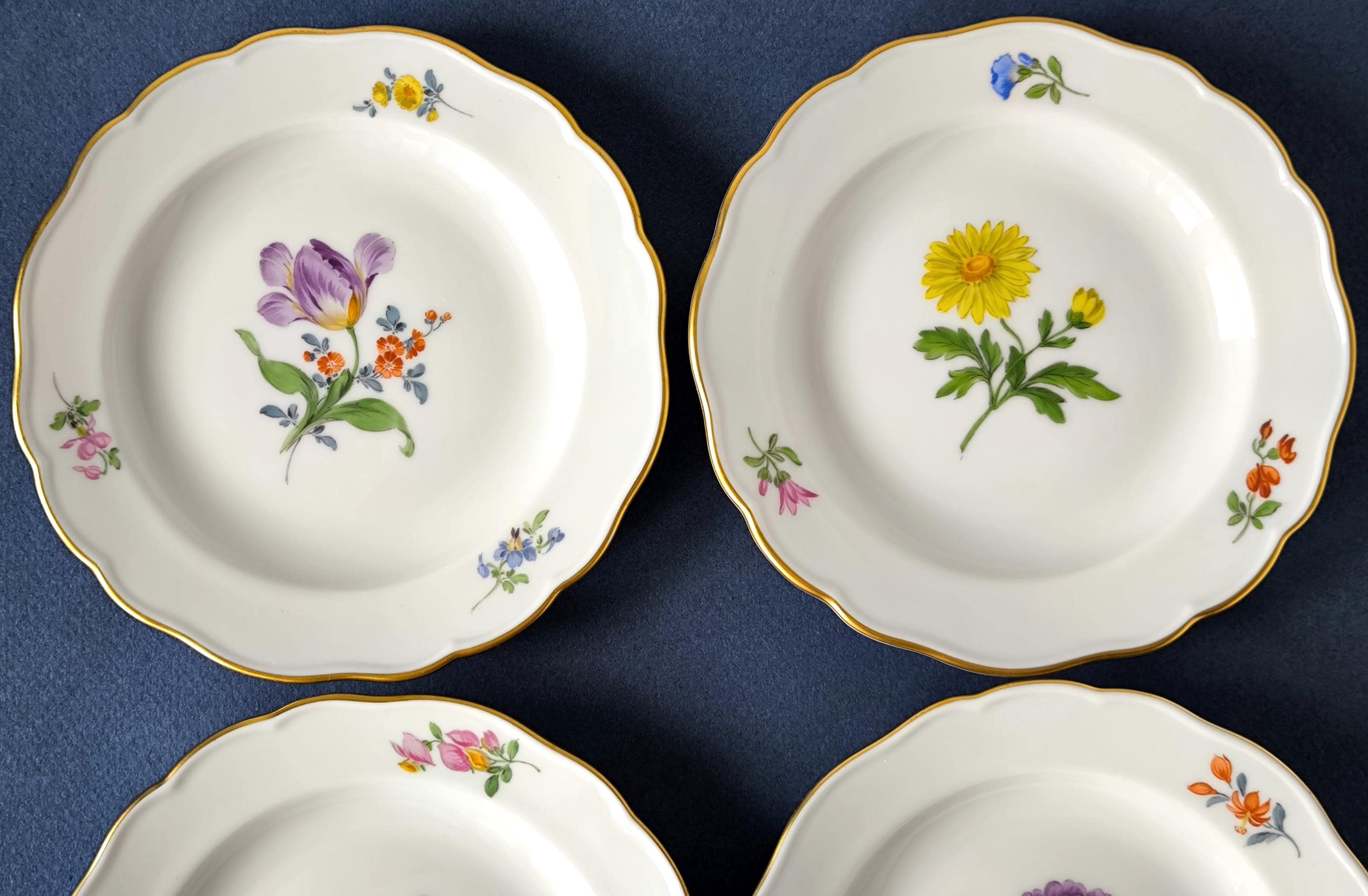 1 X Meissen Plate Blue Crossed Swords Flowers Motive Hand Painted