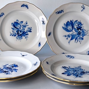 Set 6 x BIG Meissen Plates First Choice Blue Crossed Swords Flowers Motive Hand Painted porcelain Meissen luxury Porcelain gift meissen