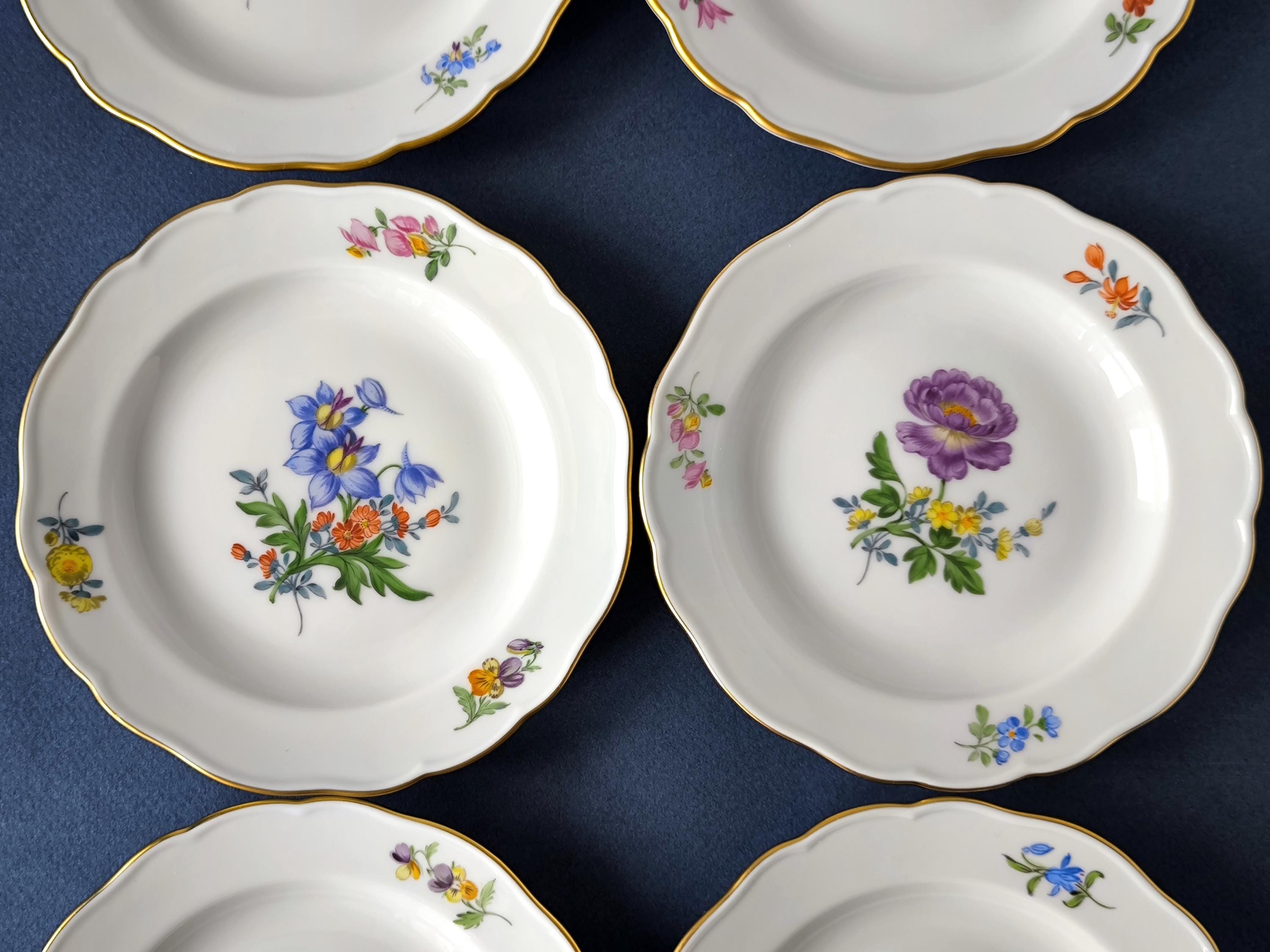 1 X Meissen Plate Blue Crossed Swords Flowers Motive Hand Painted