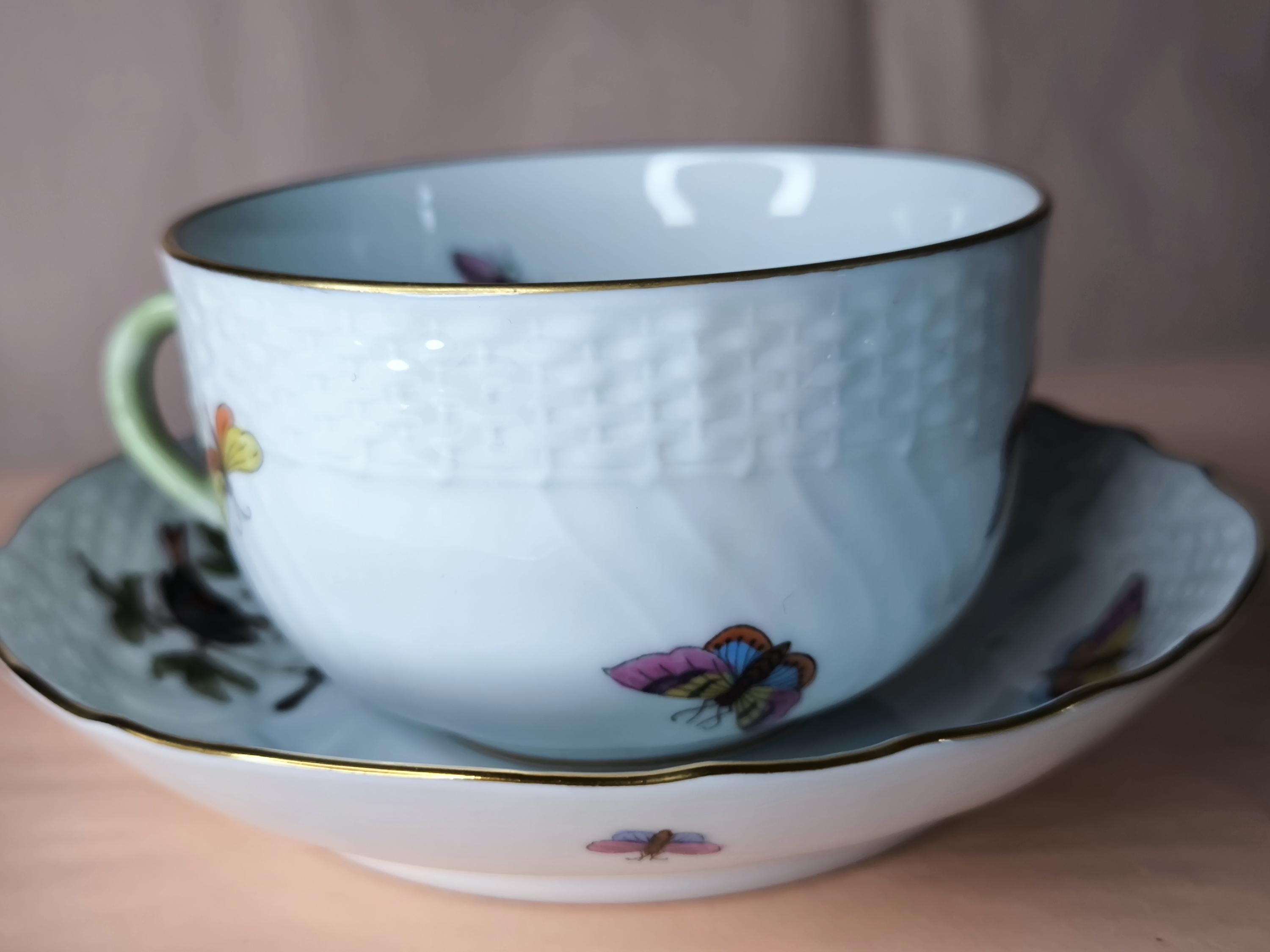 ヘレンド コーヒーカップ＆ソーサー ロスチャイルド鳥 手描き磁器