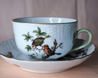 ヘレンド コーヒーカップ＆ソーサー ロスチャイルド鳥 手描き磁器