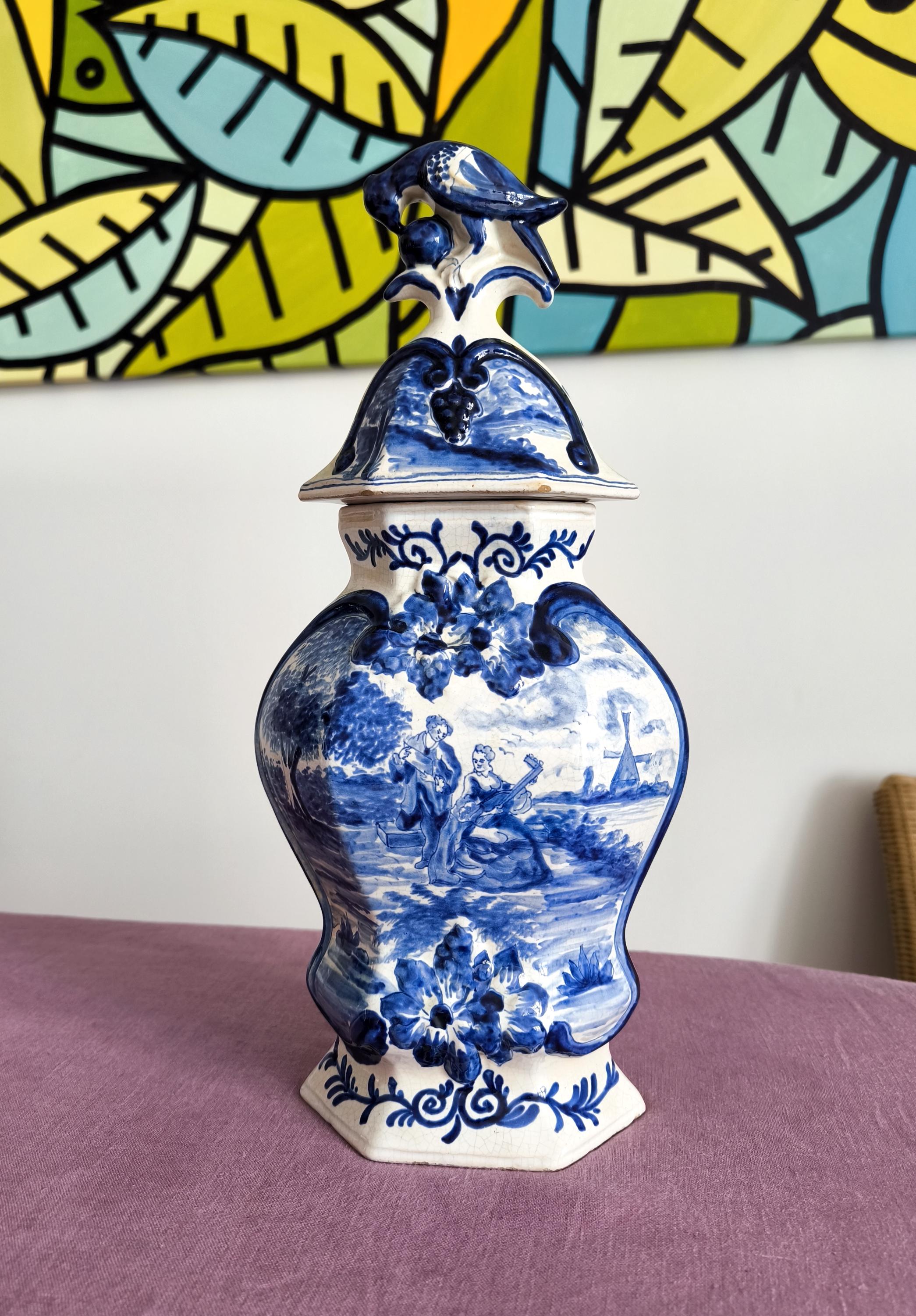18th Century Delft Blue Vase by De Lampetkan LPK – Authentic Hand-Painted Dutch Pottery, Blue & White Collectible Delftware