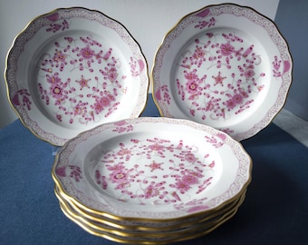 6 pcs Meissen Plates Raspberry Indian Rich - Hand Painted German porcelain Meissen Blue Crossed Swords Luxury Collectible Gift