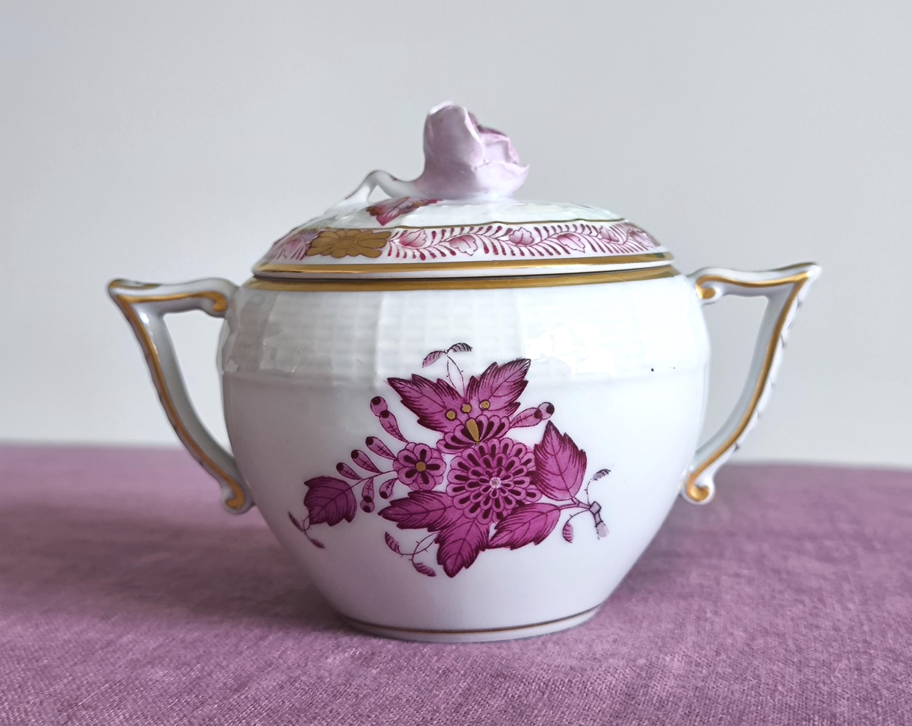 HEREND HUNGARY OPEN SUGAR BOWL ハンガリー製 Herend Sugar Bowl, Herend Hungary Fine China Porcelain Apponyi