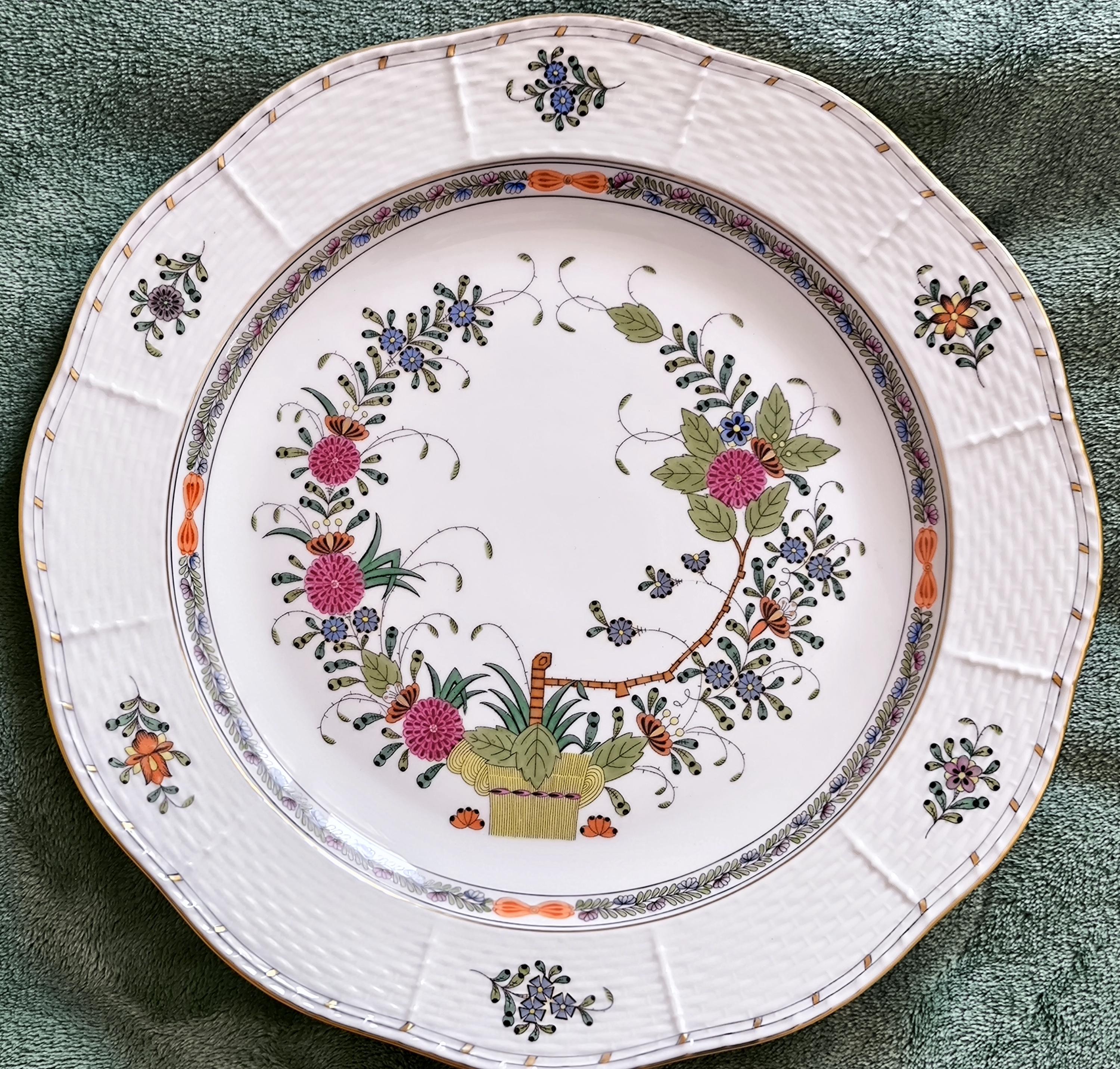 HEREND HVNGARY ヘレンド 皿　大１　小５　保管品 Herend Porcelain Tray - Herend Hungary Indian Basket Fine China