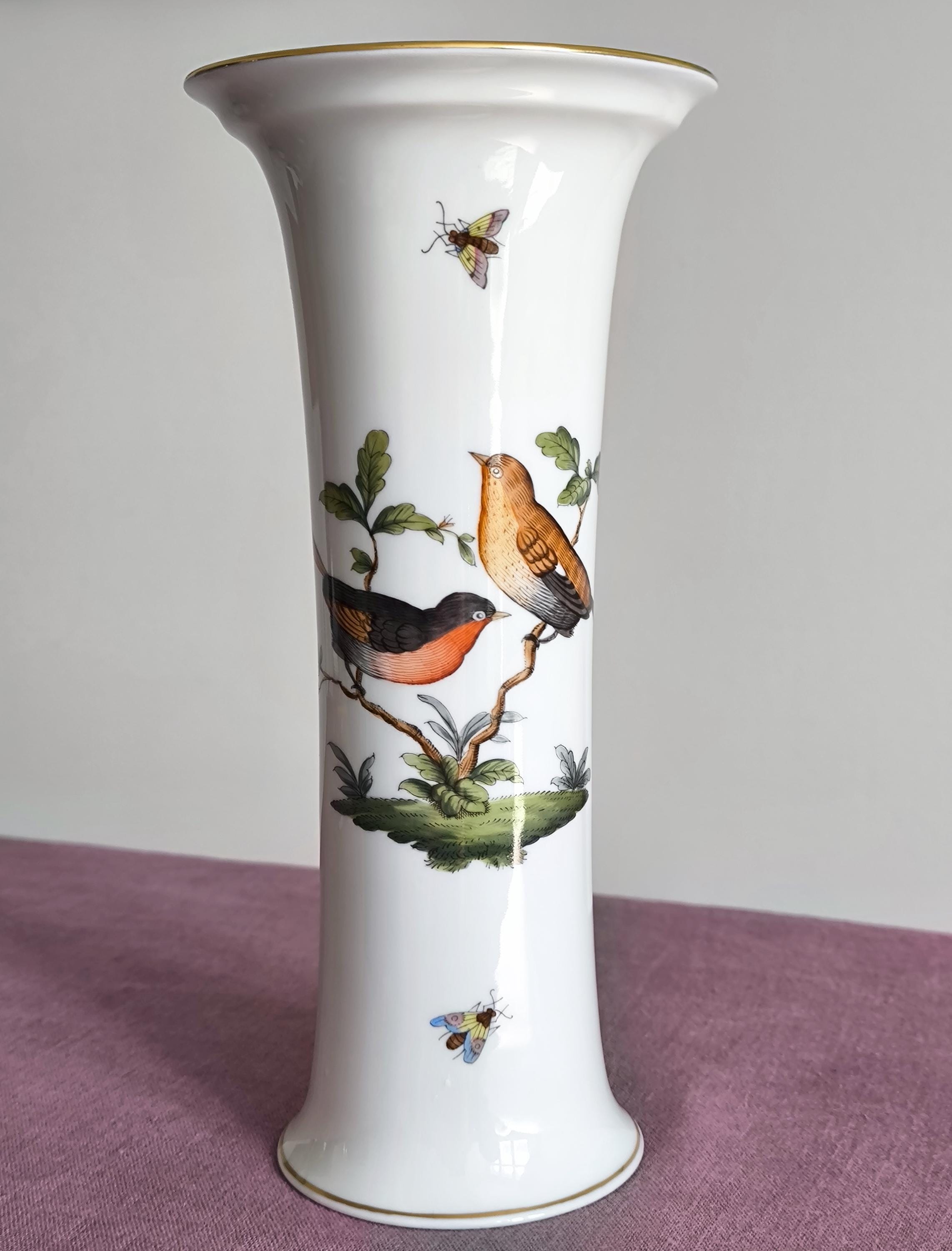Herend Vase Rothschild Bird - Handpainted Vase Herend Hungary Fine