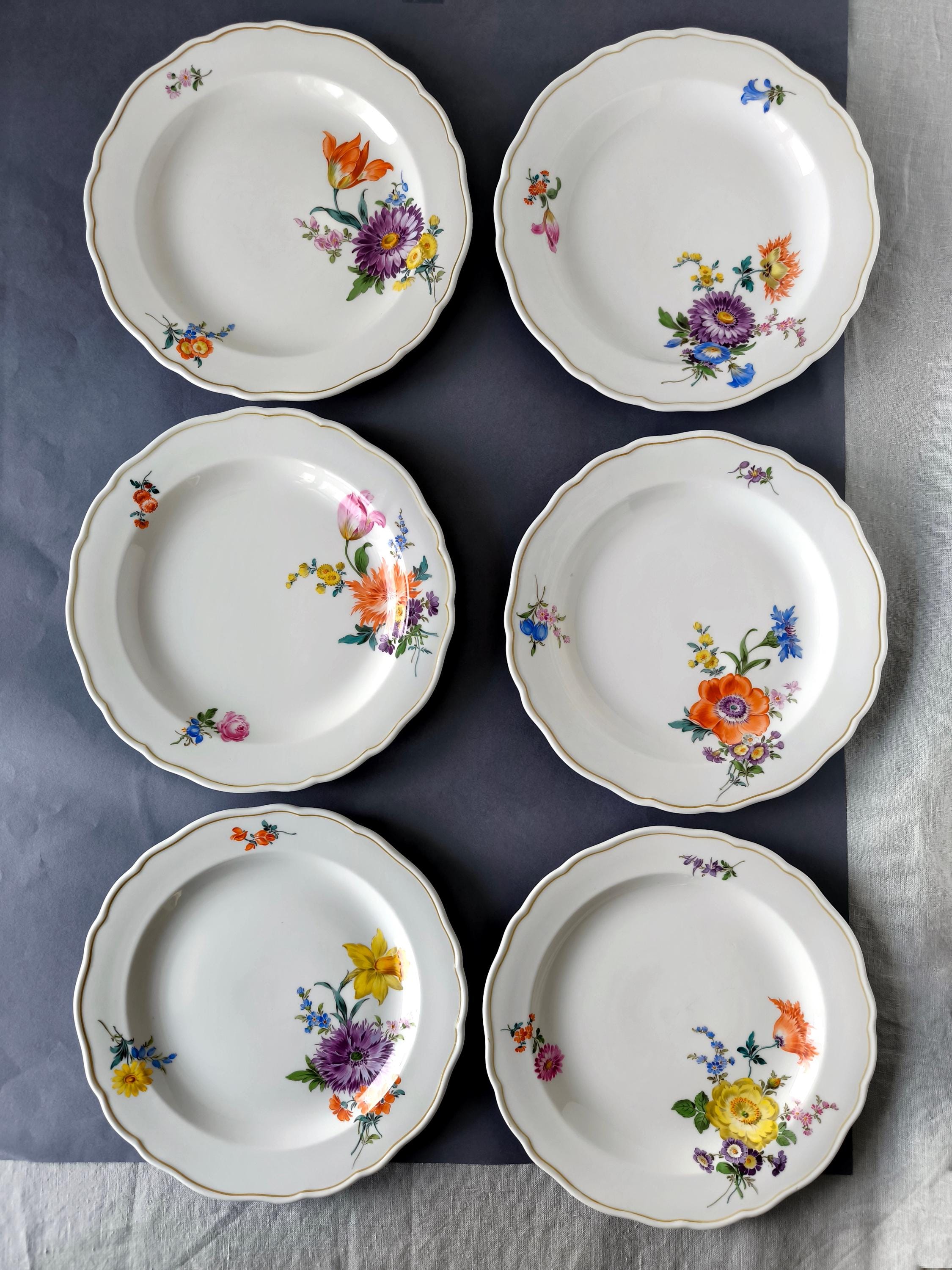 アンティーク雑貨 Meissen 1998 Memorial Plate Vintage Meissen Plates Set of 6, 1940s German Porcelain Floral