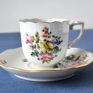 Herend Cup & Saucer Bouquet de Herend 724/BHR, Hand‑painted Hungarian Porcelain, Vintage Floral Coffee Tea Set, Gold Rim, Collectible Gift