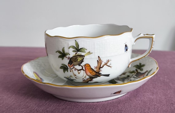 ヘレンド 陶磁器 ヘレンド コーヒーカップ＆ソーサー ロスチャイルド鳥 手描き磁器