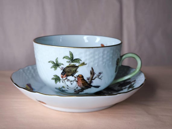 ヘレンド コーヒーカップ＆ソーサー ロスチャイルド鳥 手描き磁器