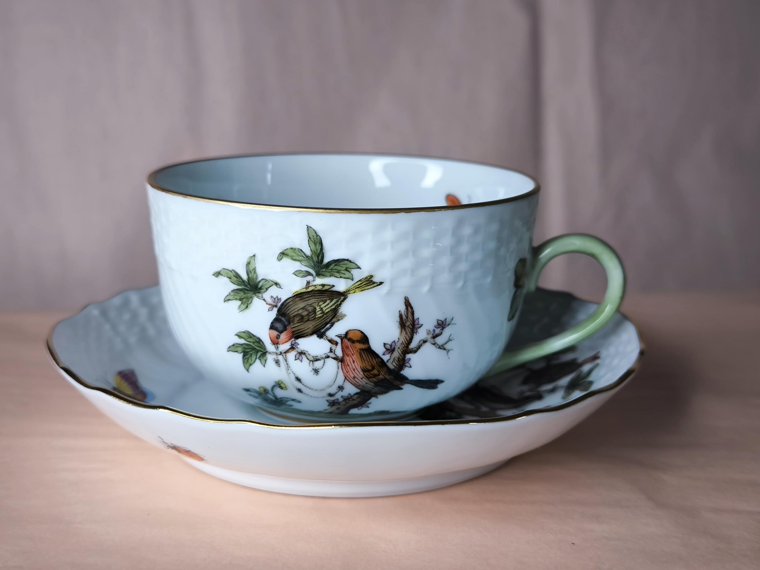 ヘレンド コーヒーカップ＆ソーサー ロスチャイルド鳥 手描き磁器