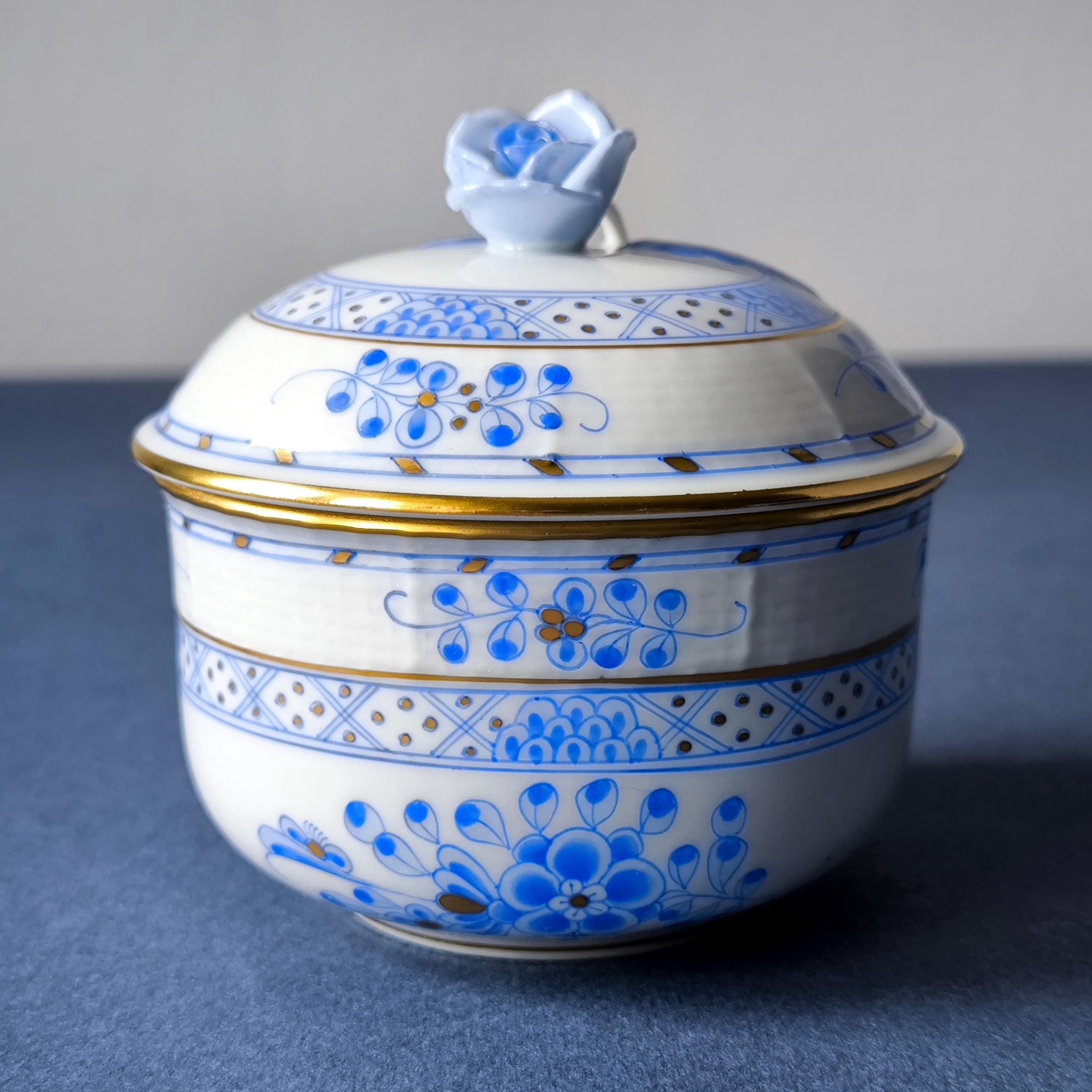 Herend Sugar Bowl Waldstein Blue Pattern, Herend Hungary Fine