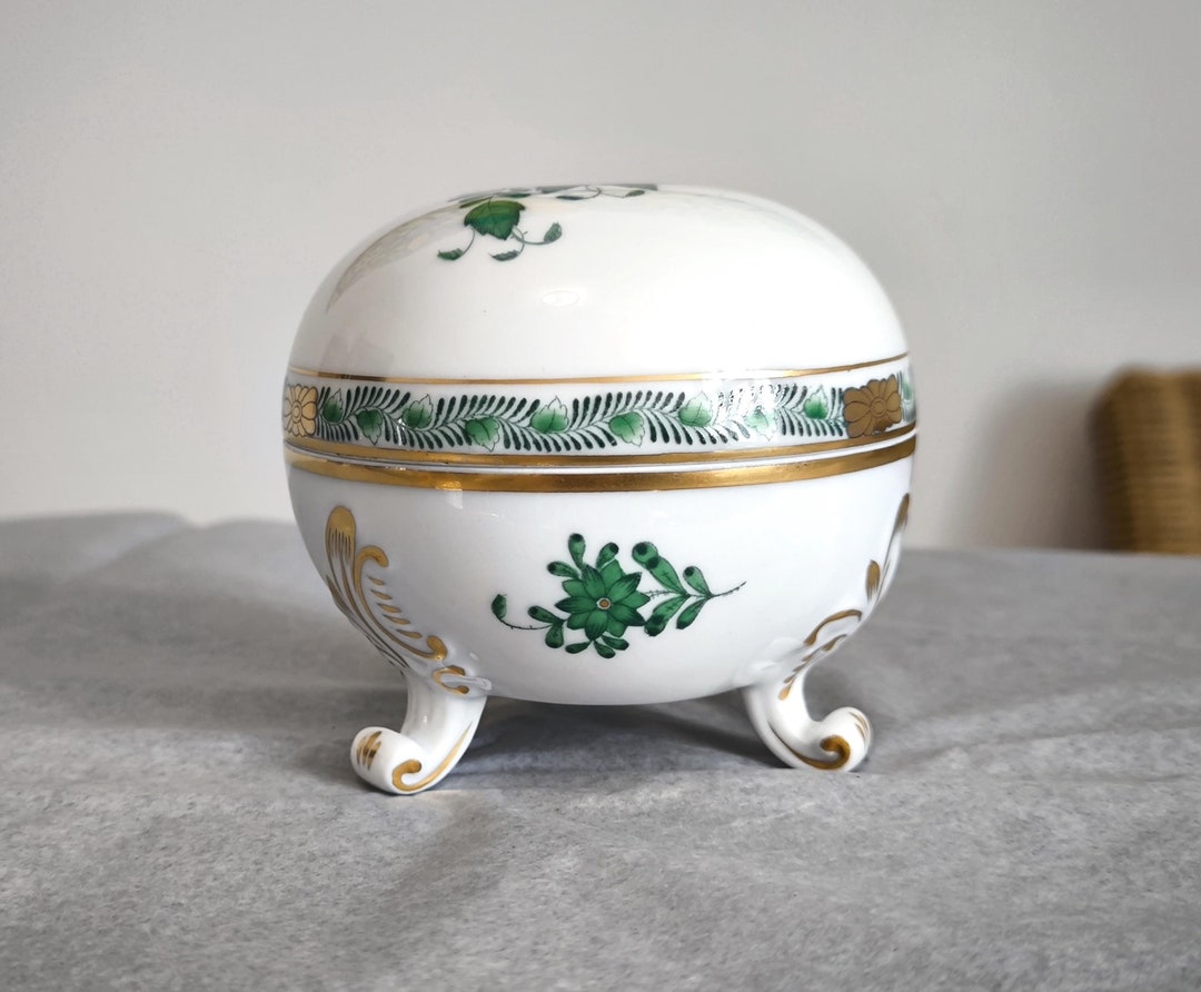 Herend Trinket Box Apponyi Green, Candy Box Herend Hungary Apponyi