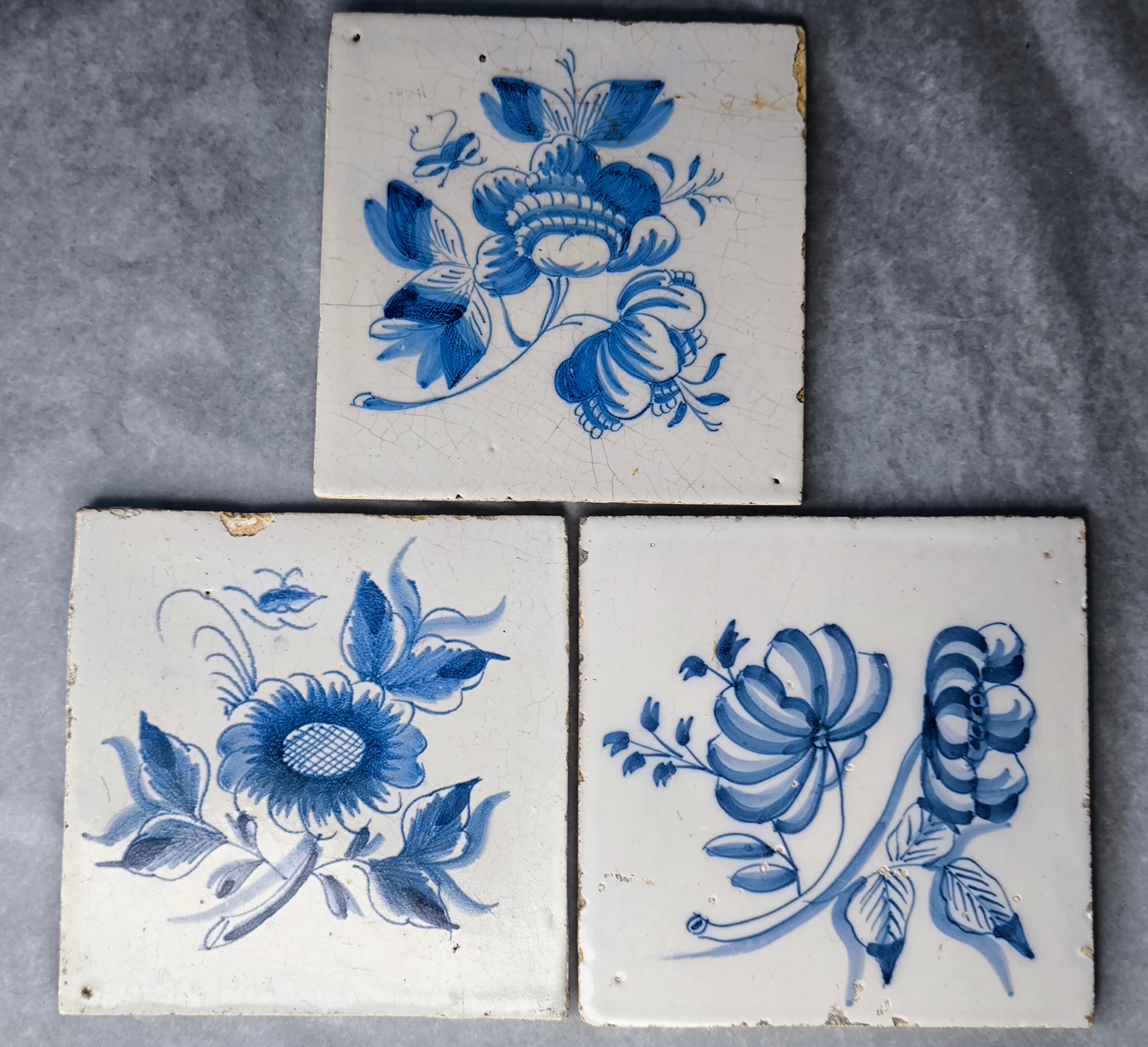 3 Antique 18th Century Delft Tiles - Blue and White Tiles - Dutch ...