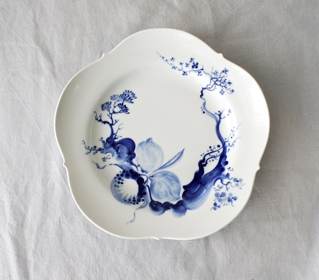 Meissen Blue Crossed Swords Plate Blue Orchid Motive Hand Painted