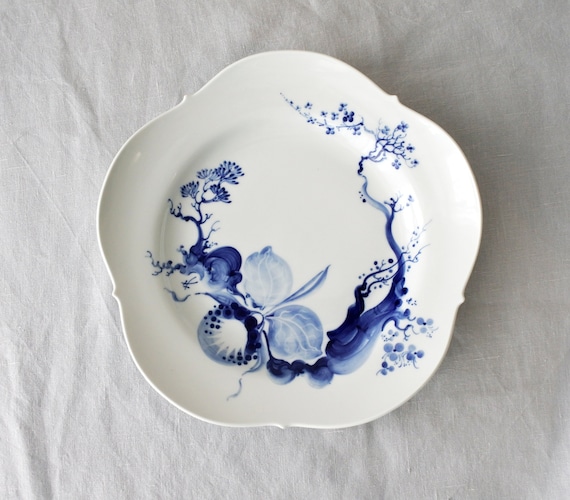 Meissen Blue Crossed Swords Plate Blue Orchid Motive Hand Painted