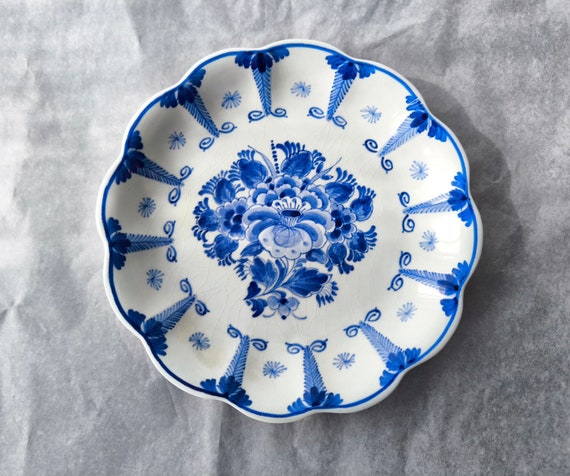 Delft 青と白の陶器皿 1957-1960 Royal Delft Blue Handpainted Plate 1965 - Collectible Delftware
