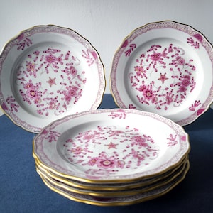 6 pcs Meissen Plates Raspberry Indian Rich - Hand Painted German porcelain Meissen Blue Crossed Swords Luxury Collectible Gift