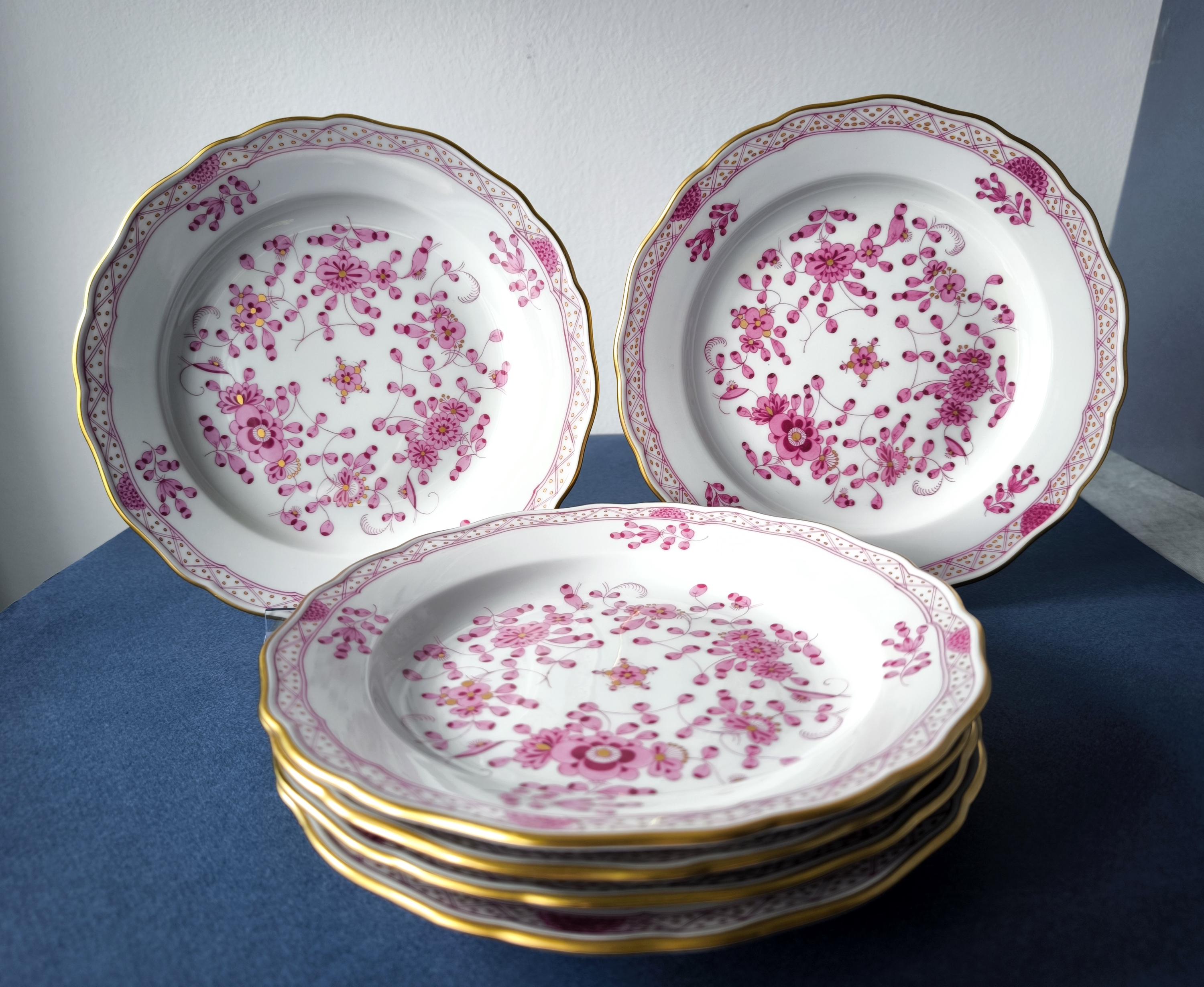 食器 Meissen Porcelain 6 Pcs Meissen Plates Raspberry Indian Rich - Hand Painted German