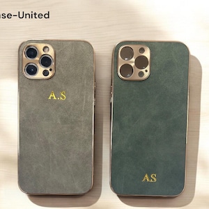 Custodia in pelle scamosciata personalizzata con iniziali/nome per iPhone 16 15 14 13 12 11 Pro Max, regalo per lui, custodia incisa, custodia per telefono personalizzata, custodia per cellulare