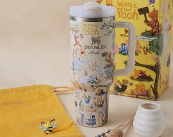 Personalised Classic Winnie the Pooh Stanley Tumbler Cup 40oz, Custom Name Engraved Travel Cup