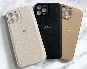 Personalised Custom Name Leather Case for iPhone 17 16 15 14 13 12 11 Pro Max, Gift for him, Engraved Cover, Custom Phone case, Mobile Case,