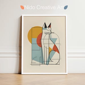 Minimalist Geometric Cat Line Art Print, Abstract Cat Wall Art, Modern Animal Decor, Contemporary Cat Illustration, Unique Digital Download