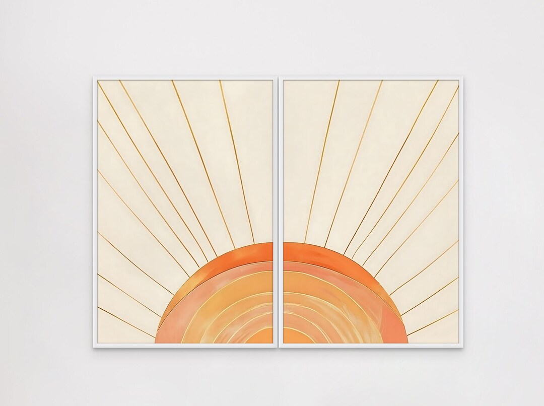 Boho Horizontal Sun Print, Yellow Sun Poster, Sunrise Wall Art, Boho ...