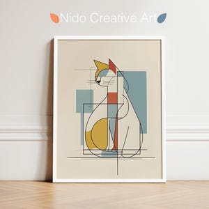 Minimalist Geometric Cat Line Art Print, Abstract Cat Wall Art, Modern Animal Decor, Contemporary Cat Illustration, Unique Digital Download