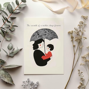 Muttertagsgeschenkkarte mit Mutter und Kind Kunst, minimalistische emotionale Illustration, moderne Mutterschaft Druck, Grußkarte Geschenk für Mama