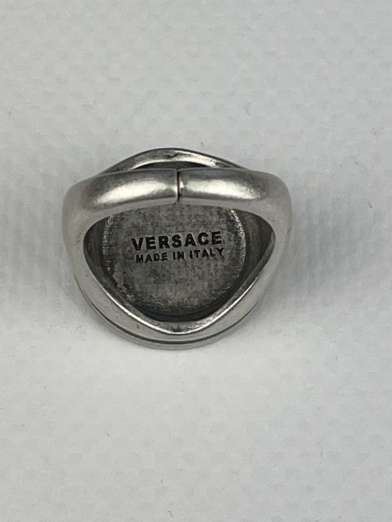 Vintage Versace Green & Silver Medusa Ring Size 6 - image 3