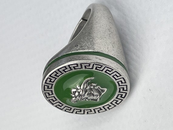 Vintage Versace Green & Silver Medusa Ring Size 6 - image 4