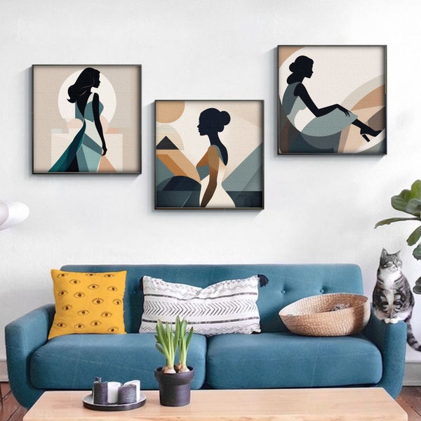 Boho Wall Art Elegance and Simlicity of a Womans, Modern African American People Fashion, Black Girl Print Wall Decor, Housewarming Gift