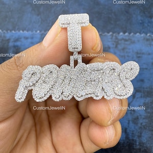 Colgante con nombre de hip hop, colgante de moissanita VVS de hip hop con acabado helado en plata de ley 925, colgante con letra pequeña personalizada, colgante de moissanita color D