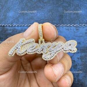 VVS Moissanite Custom Pendant, Custom Letter Name VVS Moissanite Pendant, Silver With Yellow Gold Plated Hip Hop VVS Moissanite Pendant