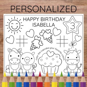 Personalized Farm Animal Birthday Coloring Placemat Page, Fun Kids Activity, Party Favor
