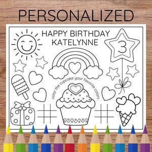 Personalized Birthday Coloring Page – Child’s Name & Age • Instant Download • Kids Party Activity Sheet