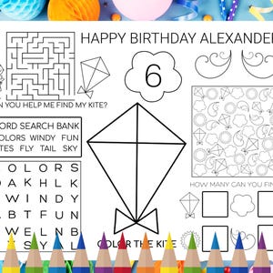 Personalized Summer Birthday Coloring Placemat – Custom Name & Age – Beach or Pool Party Activity – Printable Kids Table Mat