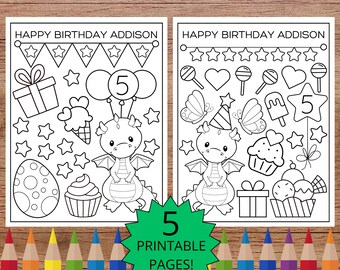 Pages de coloriage de dragons personnalisées | Nom et âge personnalisables | Activité imprimable pour une fête d'anniversaire d'enfant