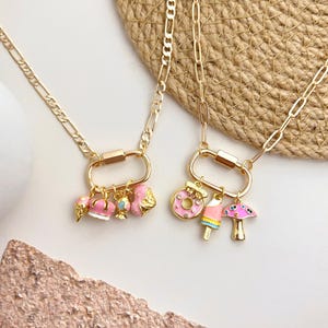 Custom Gold Carabiner Necklace, Candy Series, Pink Pendant Necklace, Cute Handmade Charm Necklace, Paperclip Chain, Custom Birthday Gift