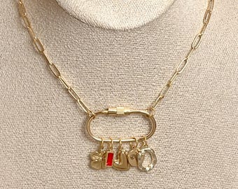 Collane con moschettone in oro personalizzate, collana con ciondolo multiplo personalizzato, gioielli con moschettone alla moda fatti a mano, collana girocollo con moschettone per donna