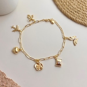 Personalized Gold Charm Bracelet, Vintage Chunky Bracelet for Women, Build Your Own Charm Bracelet, Pick Your Charms, Handmade Gift for Her